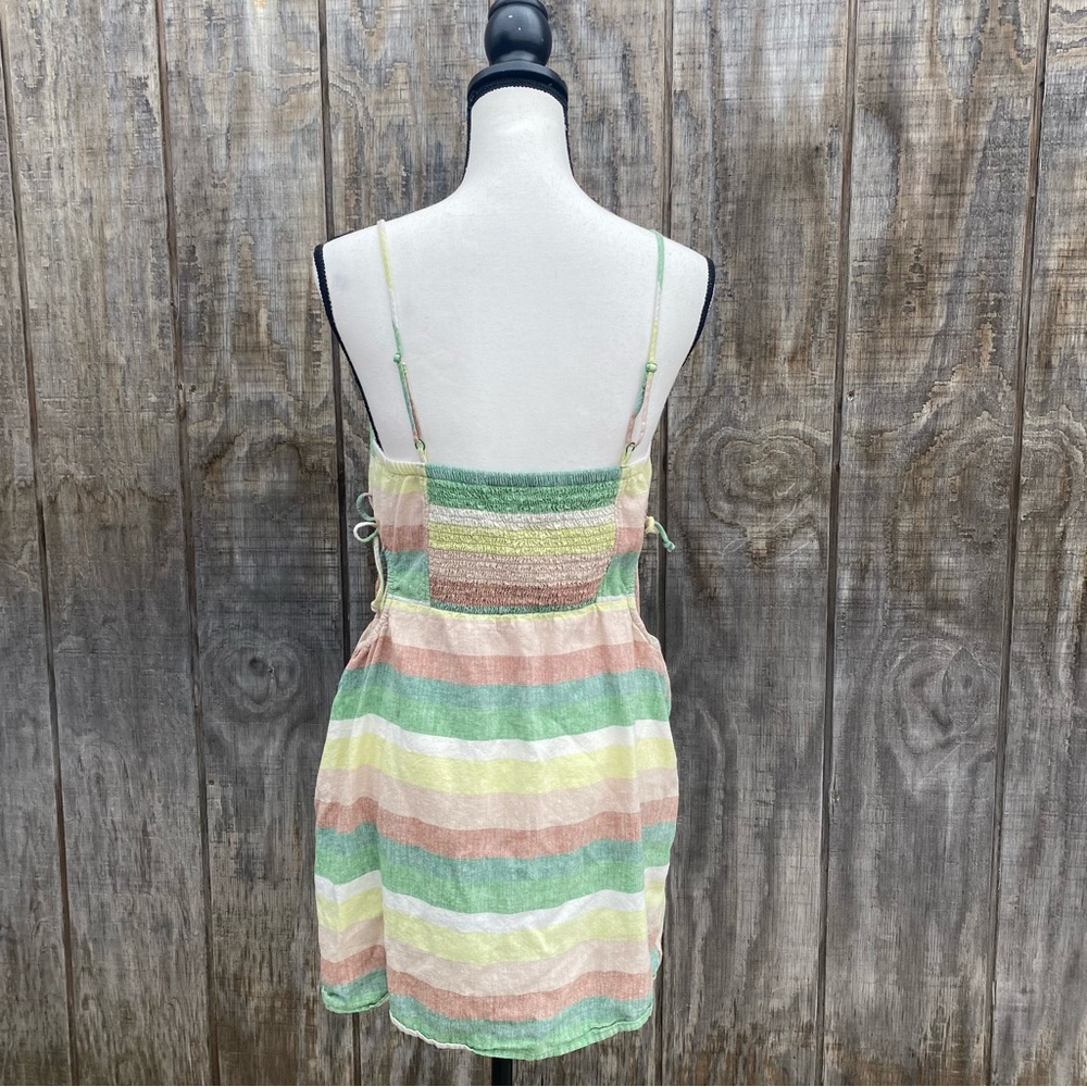 Aerie Green Striped Side Cut Out Linen Blend Mini Dress Size M - Picture 4 of 12